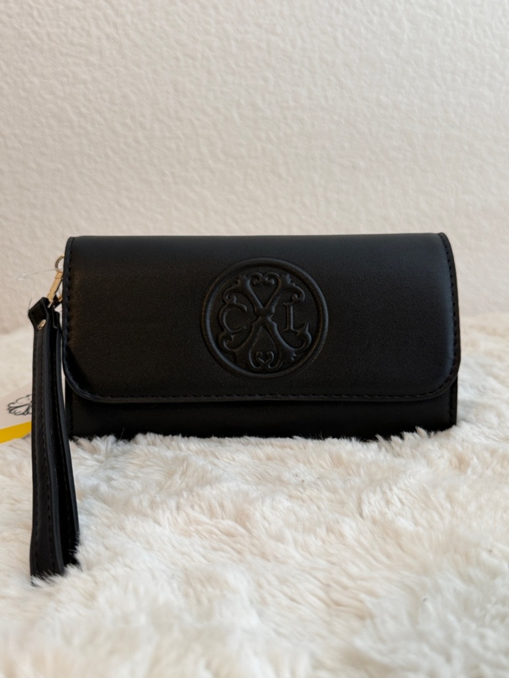 CXL by Christian Lacroix Black Wristlet Clutch Wallet with Embossed Monogram NWT